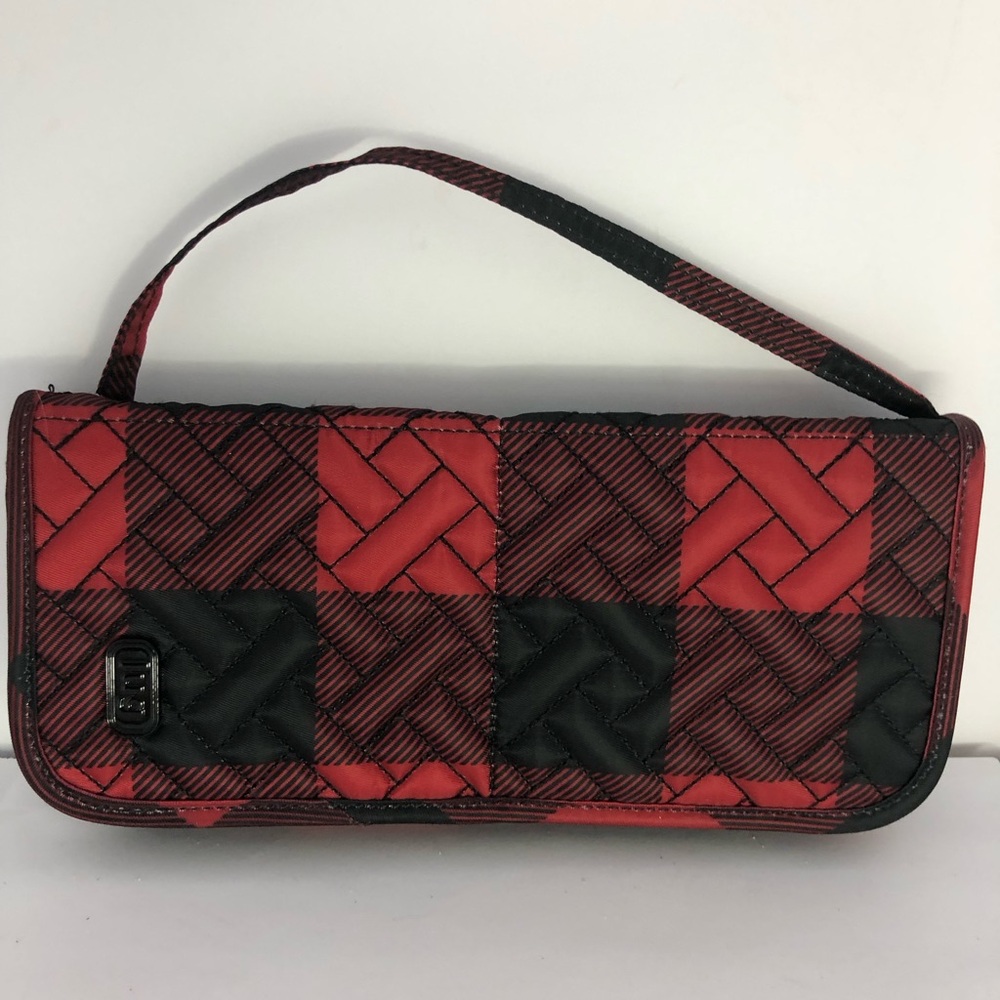 Lug Sleeper Cosmetic Case Brush Holder Quilted Zip Around Plaid Red Black